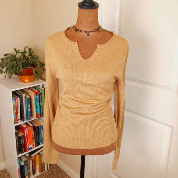 Vintage Mossimo 90s Camel Brown Minimalist Luxe Normcore Knit Long Sleeve Top - Picture 1 of 5